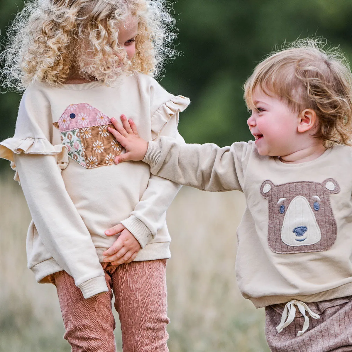 oh baby! Brooklyn Boxy Sweatshirt with Teddy Bear Face Applique - Oat