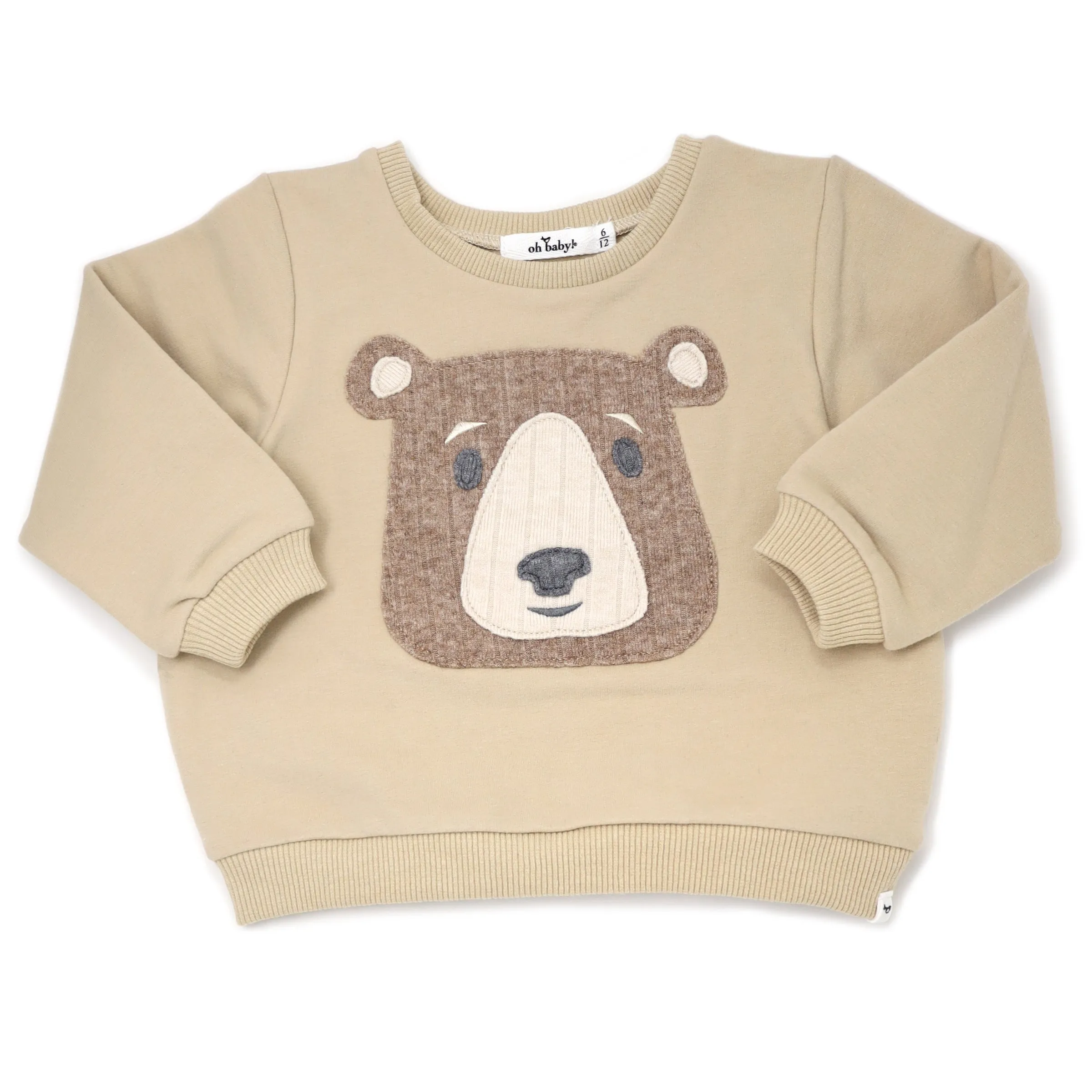 oh baby! Brooklyn Boxy Sweatshirt with Teddy Bear Face Applique - Oat