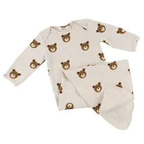 oh baby! Knotted Gown - Teddy Bear Face Print - Malt