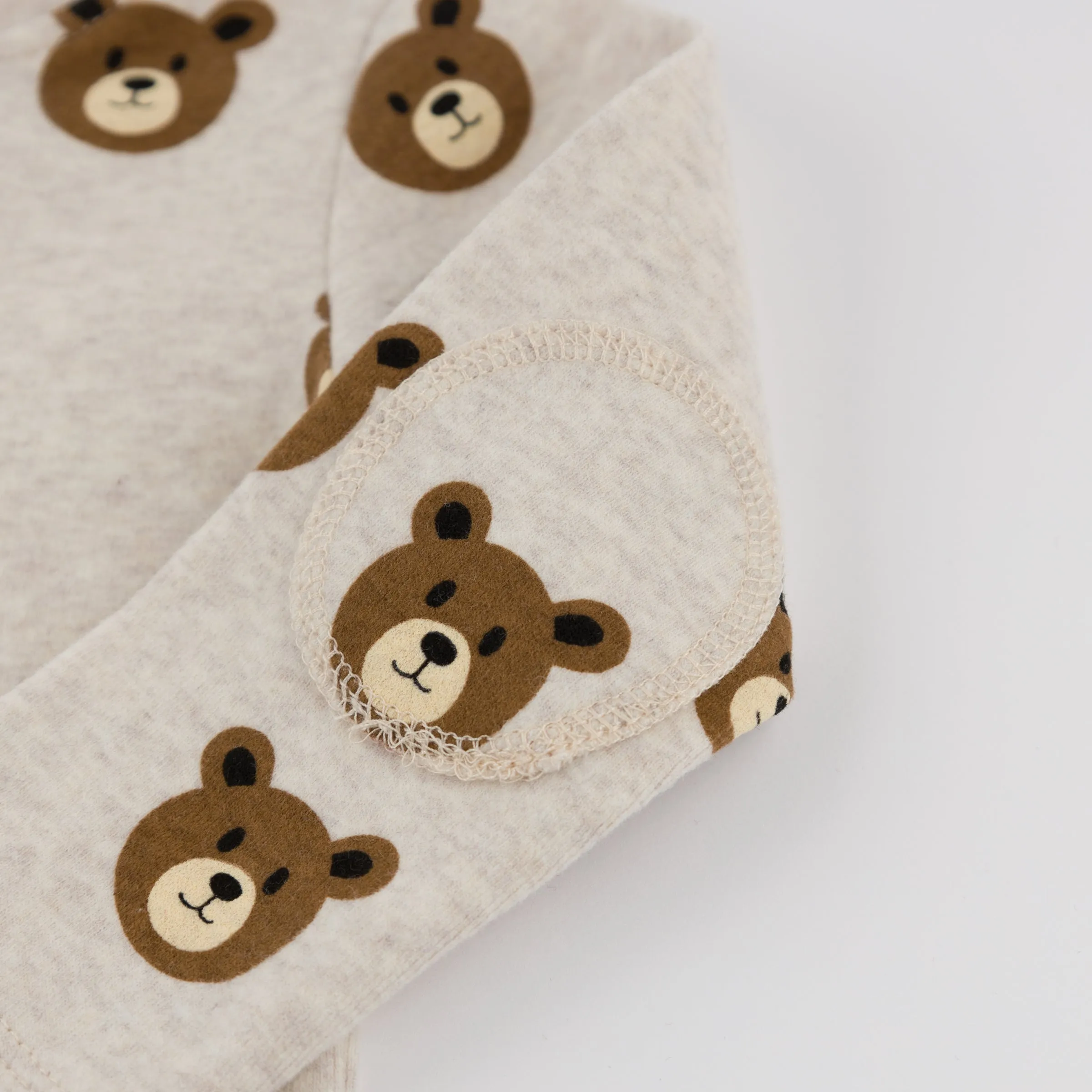 oh baby! Long Sleeve Elbow Patch Henley Tee - Teddy Bear Faces Print - Malt