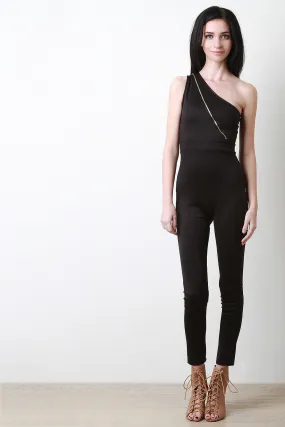 One Shoulder Zipper Jumpsuit