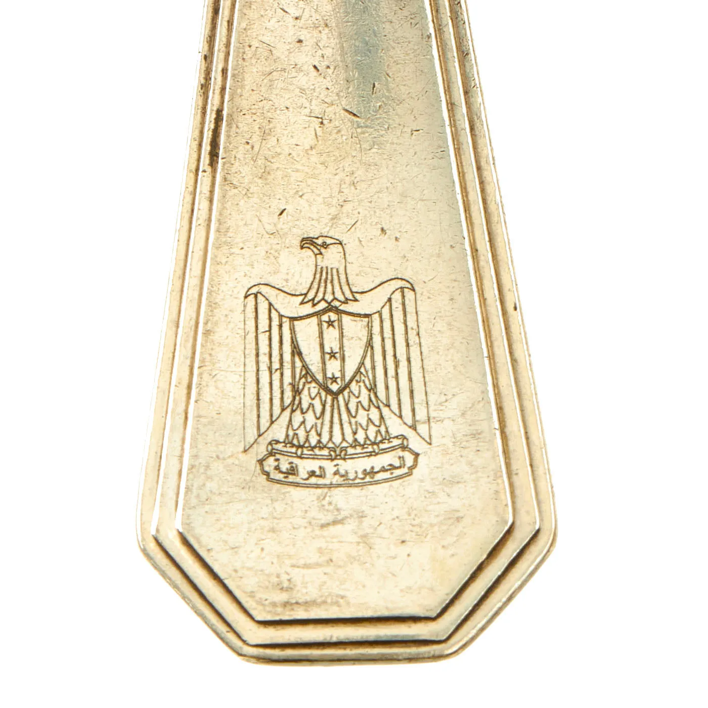 Original Iraq War Saddam Hussein Silver Plated Formal Hexagonal Pattern Fork with Iraq Coat of Arms - Manufactured by Christofle of France