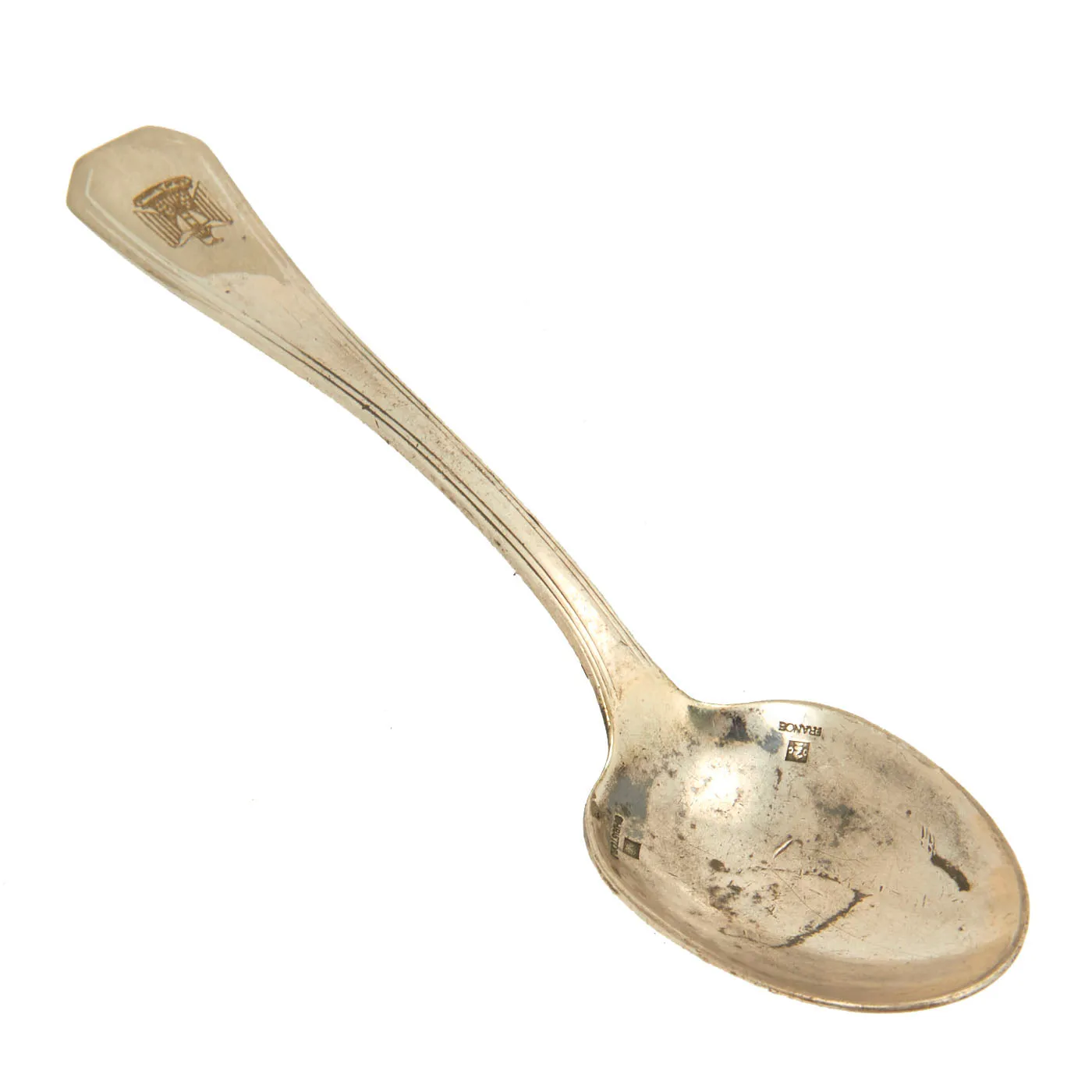 Original Iraq War Saddam Hussein Silver Plated Formal Hexagonal Pattern Spoon with Iraq Coat of Arms - Manufactured by Christofle of France