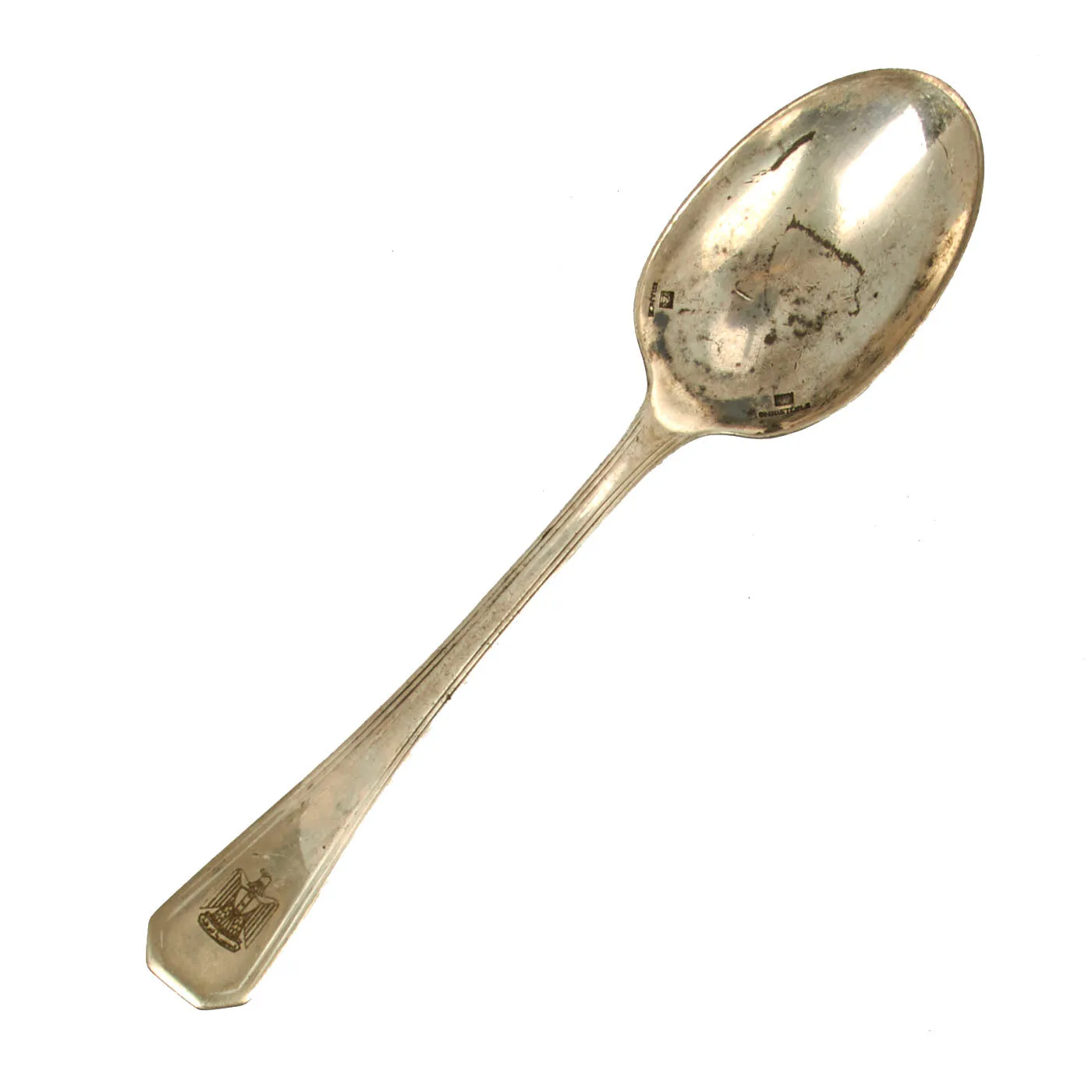 Original Iraq War Saddam Hussein Silver Plated Formal Hexagonal Pattern Spoon with Iraq Coat of Arms - Manufactured by Christofle of France