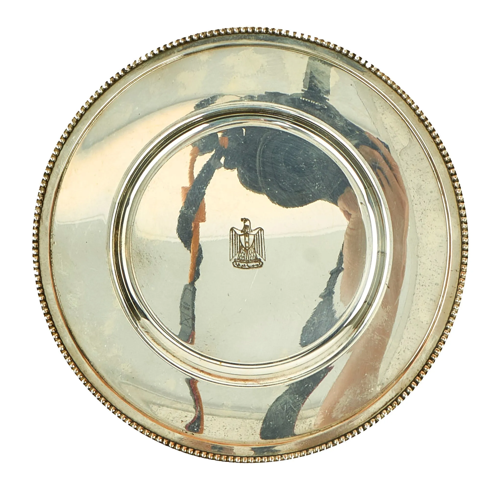 Original Iraq War Saddam Hussein Silver Plated Formal Pattern Serving Tray with Iraq Coat of Arms - Christofle Silver