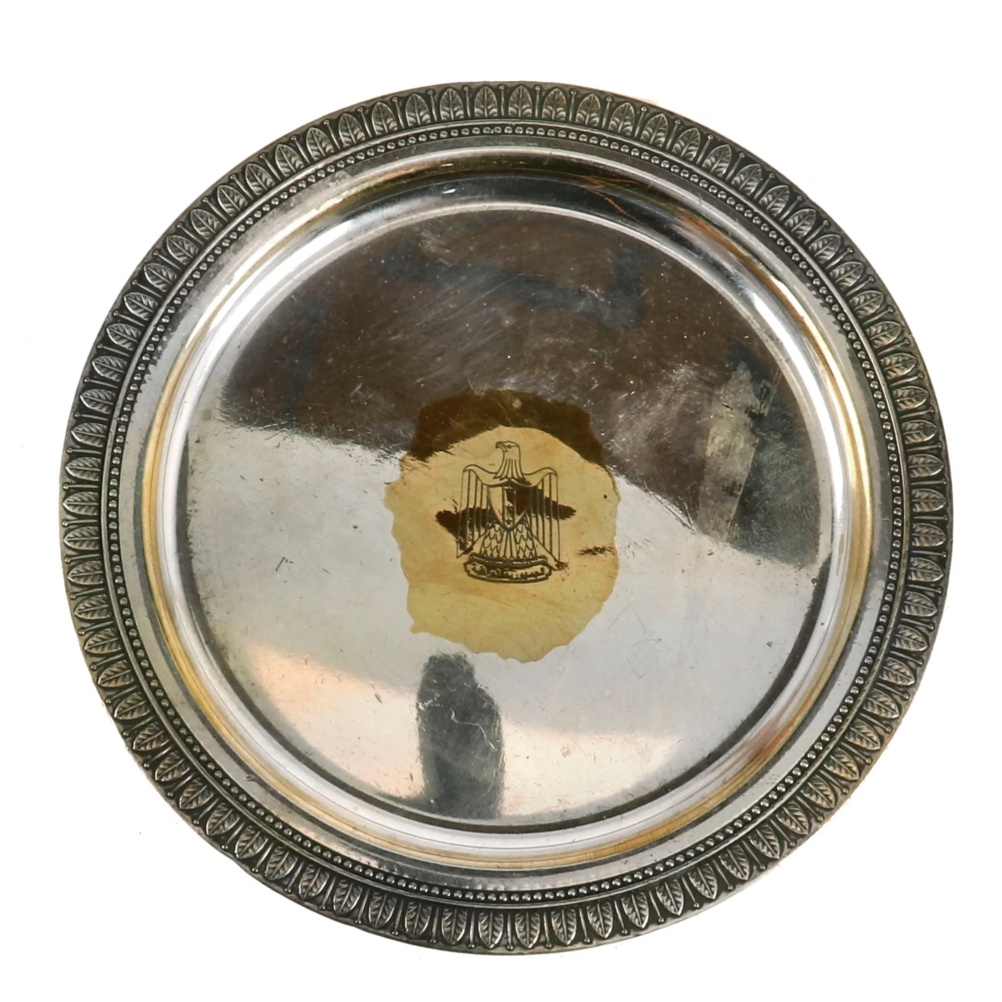 Original Iraq War Saddam Hussein Silver Plated Small Serving Platter With Iraq Coat of Arms - Christofle Silver