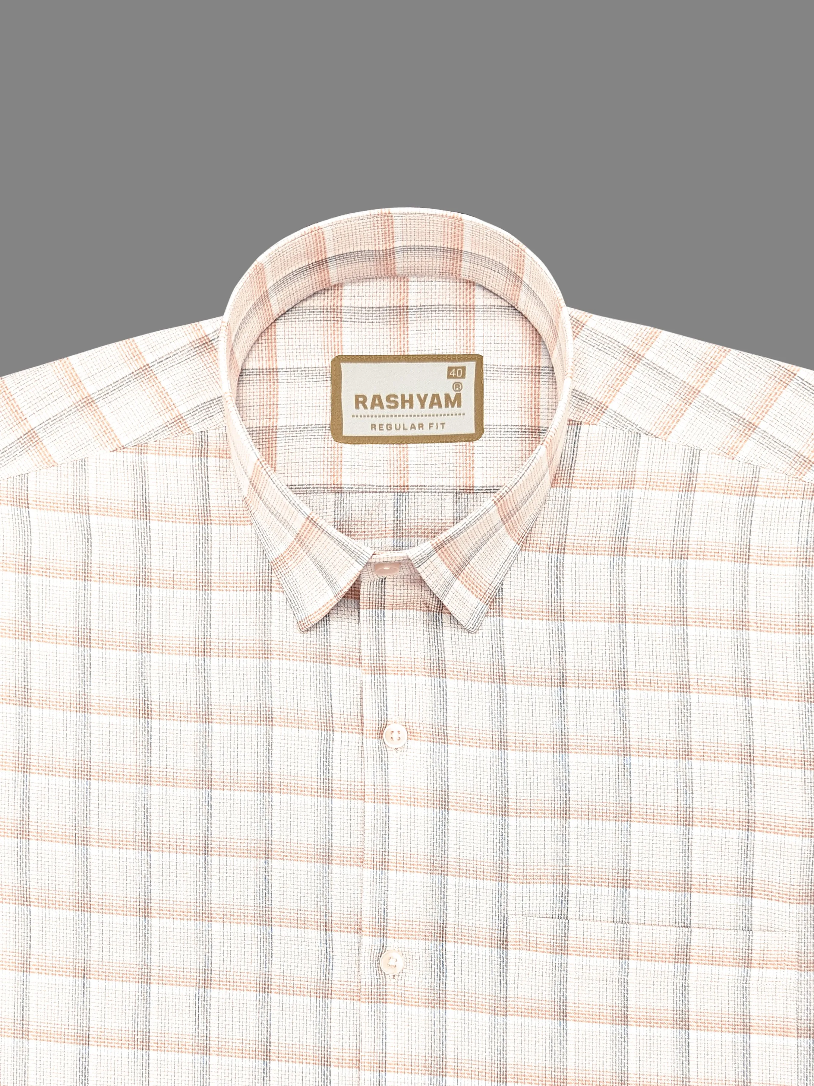 Otranto Reddish Orange Checks On White Premium Giza Cotton Formal Shirt