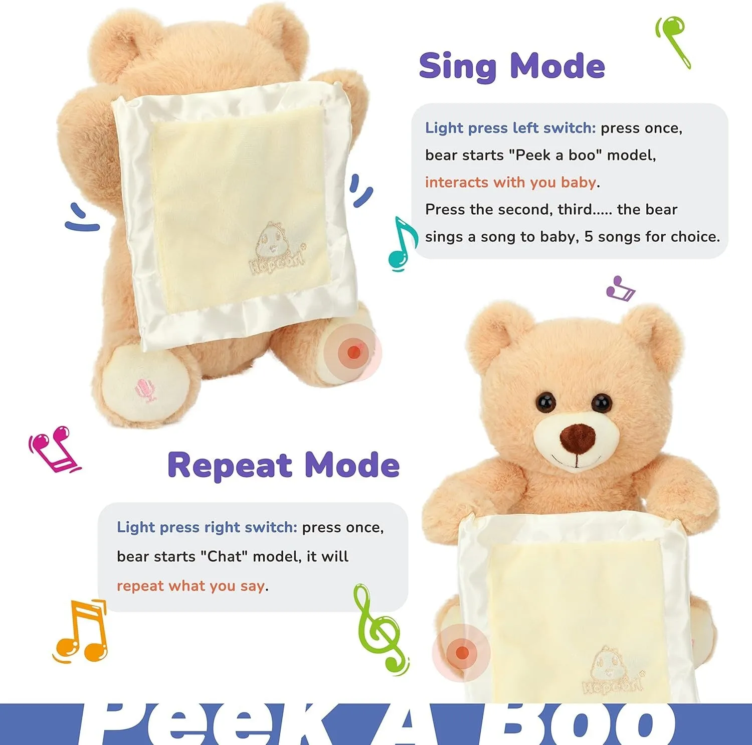 Peek A Boo Bear with Blanket Interactive Plush Teddy - 66B