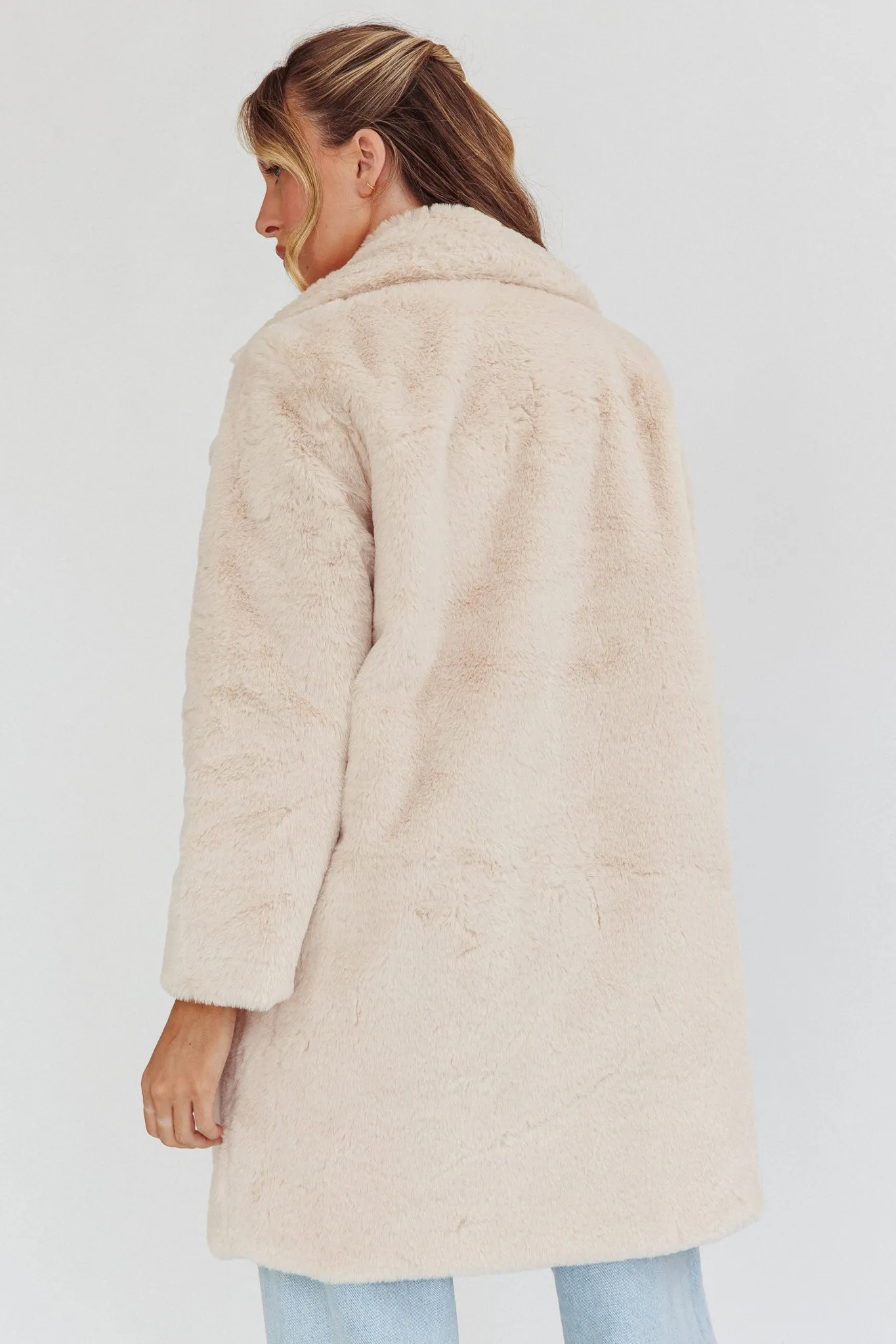 Perceptions Longline Faux Fur Coat Beige