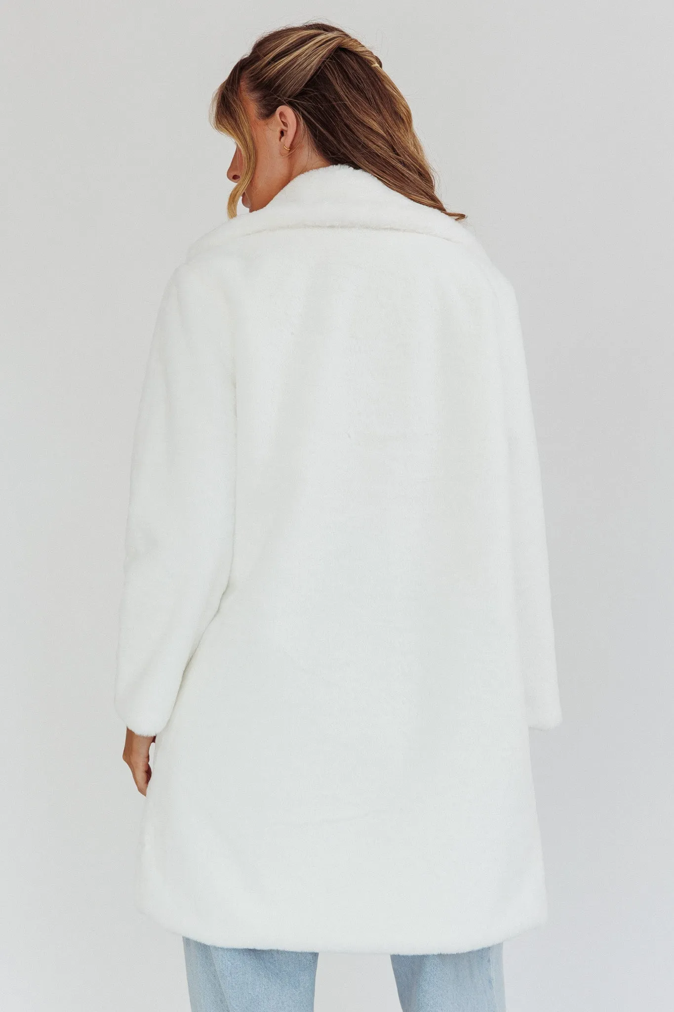 Perceptions Longline Faux Fur Coat White