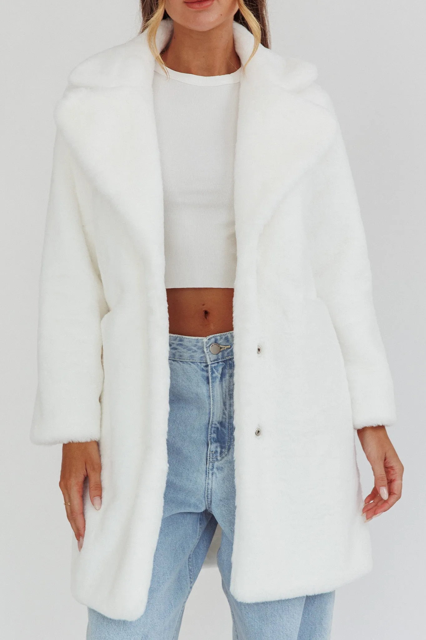 Perceptions Longline Faux Fur Coat White