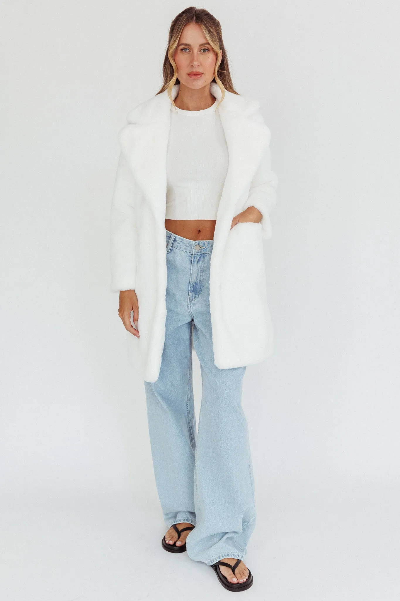 Perceptions Longline Faux Fur Coat White