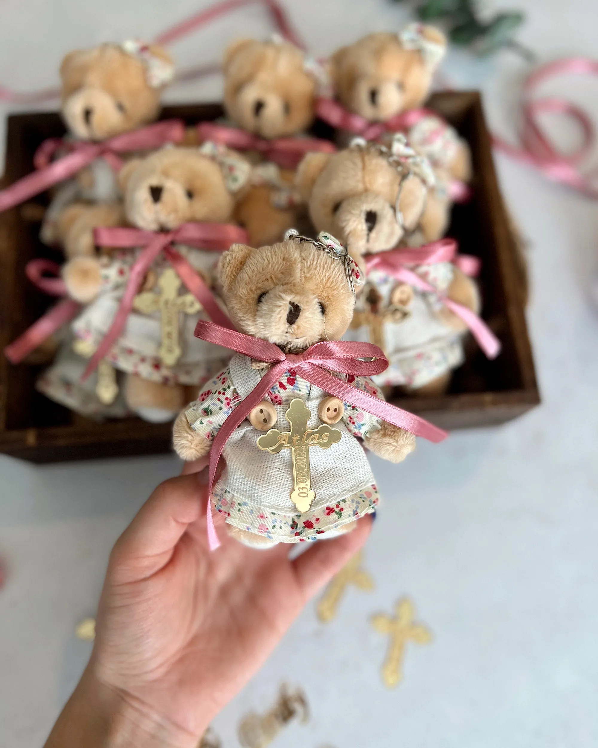 Personalized Baptism Favors, Christening Favors, Girl Baby Showers Idea, Teddy Bear Keychain Gifts, Teddy Bear 1st Birthday Favors