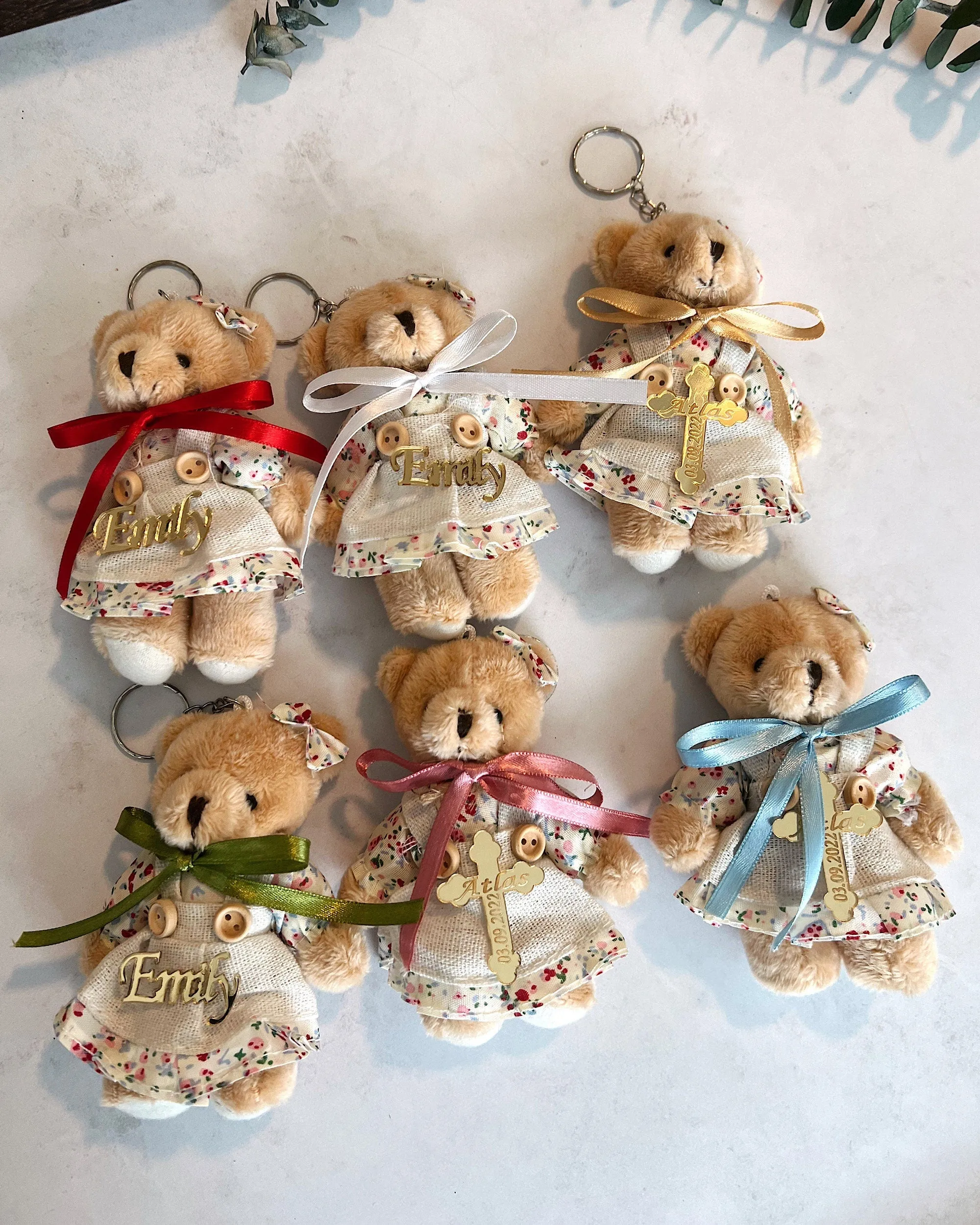 Personalized Baptism Favors, Christening Favors, Girl Baby Showers Idea, Teddy Bear Keychain Gifts, Teddy Bear 1st Birthday Favors