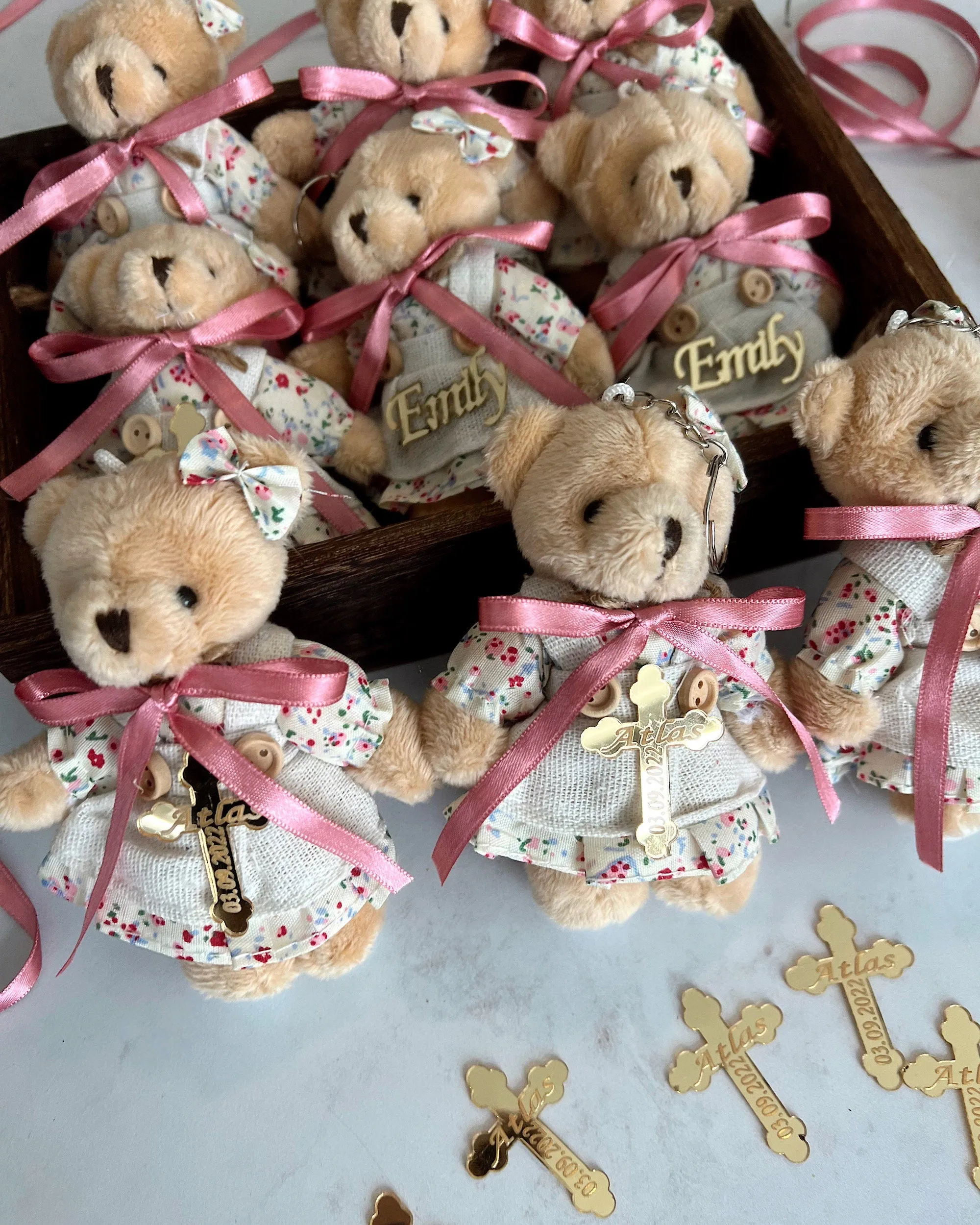 Personalized Baptism Favors, Christening Favors, Girl Baby Showers Idea, Teddy Bear Keychain Gifts, Teddy Bear 1st Birthday Favors