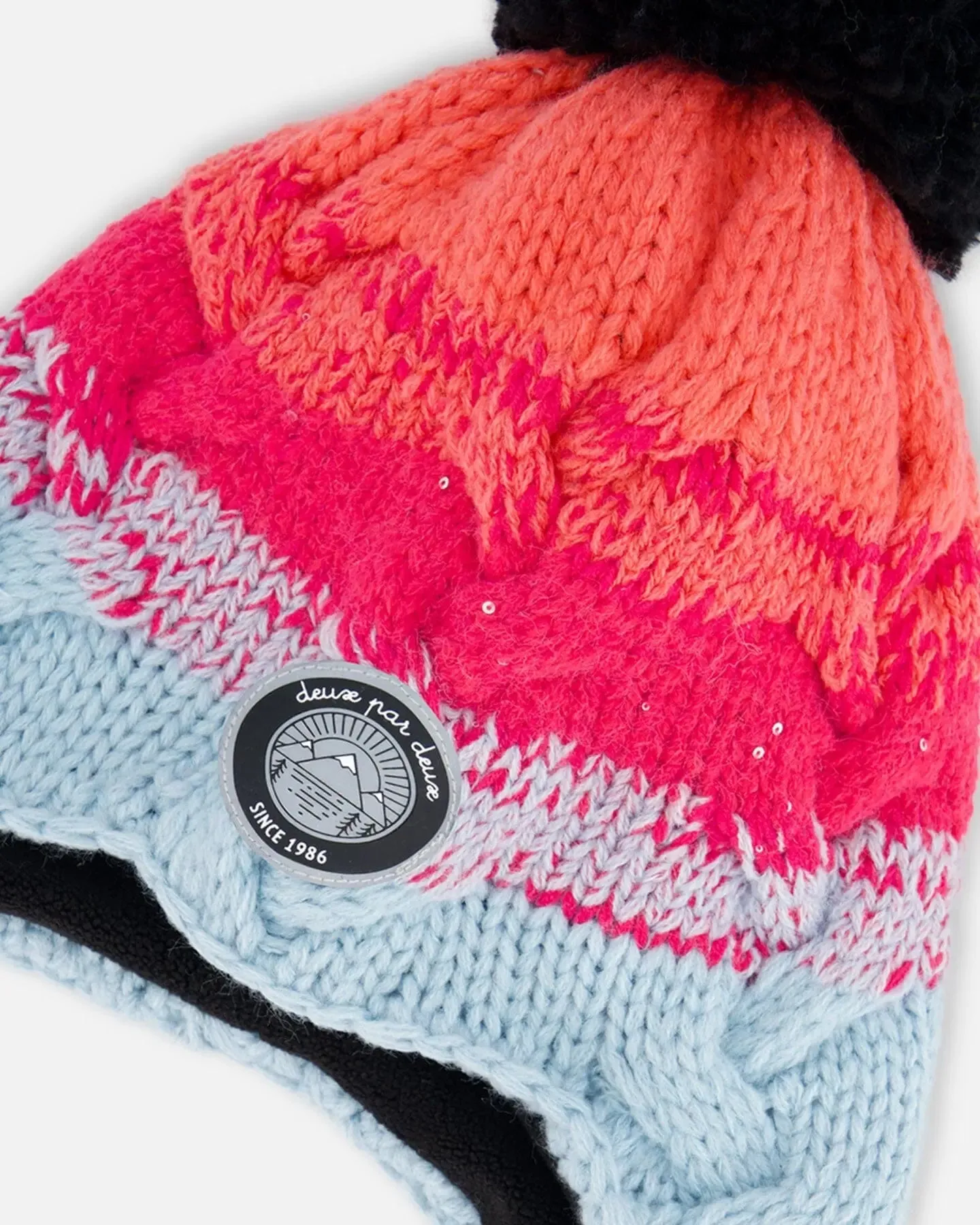 Peruvian Knit Hat Gradient Blue, Coral And Fuschia