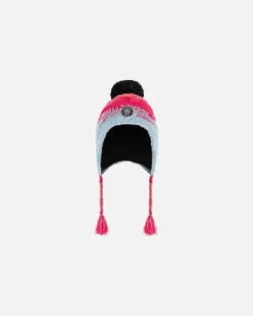 Peruvian Knit Hat Gradient Blue, Coral And Fuschia