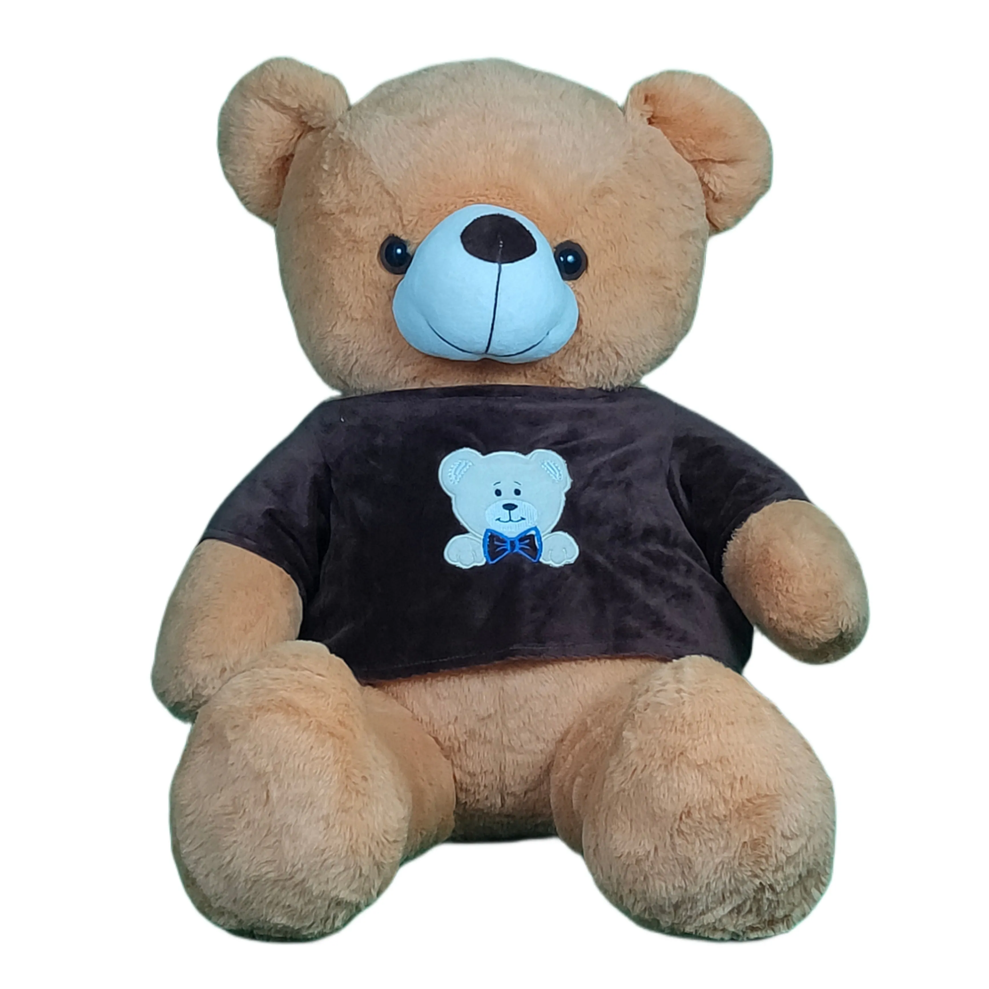 Play Hour Teddy Bear Plush Soft Toy Wearing Brown T-Shirt for Ages 3 Years and Up - Brown, 95cm