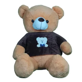 Play Hour Teddy Bear Plush Soft Toy Wearing Brown T-Shirt for Ages 3 Years and Up - Brown, 95cm