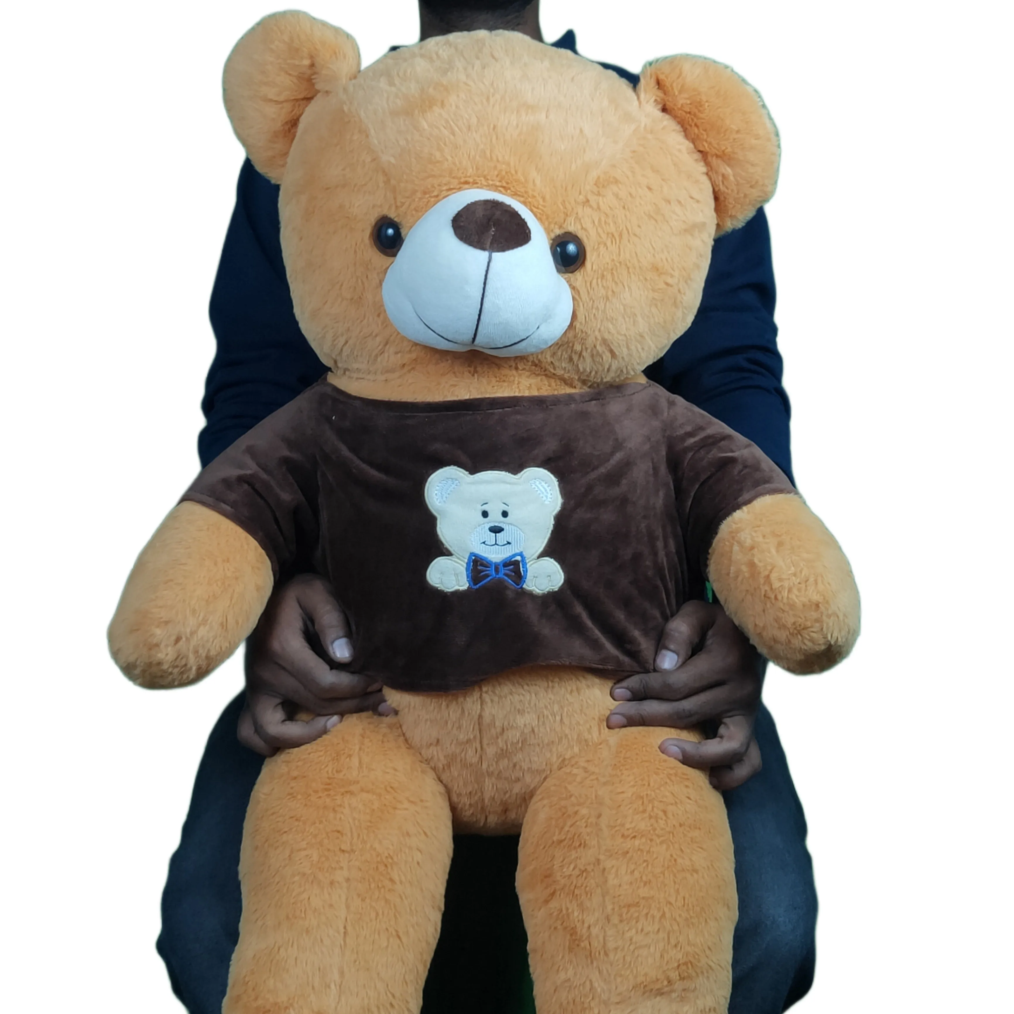 Play Hour Teddy Bear Plush Soft Toy Wearing Brown T-Shirt for Ages 3 Years and Up - Brown, 95cm