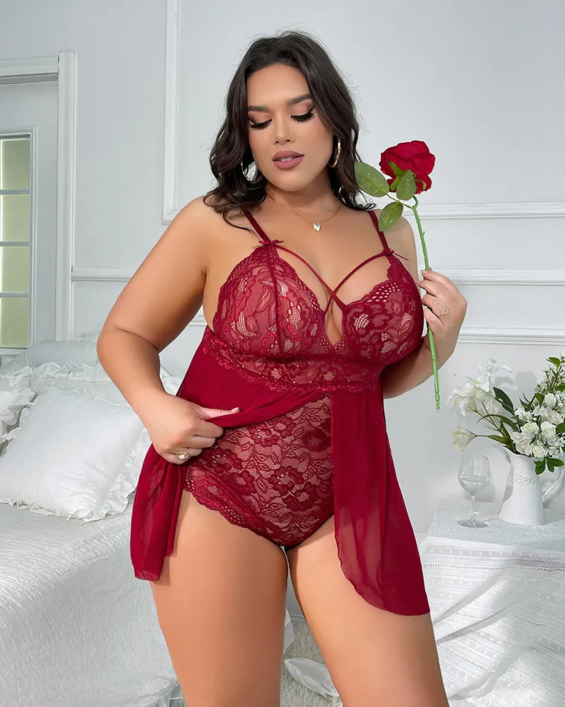 Plus Size Snap Crotch Lace Nighty