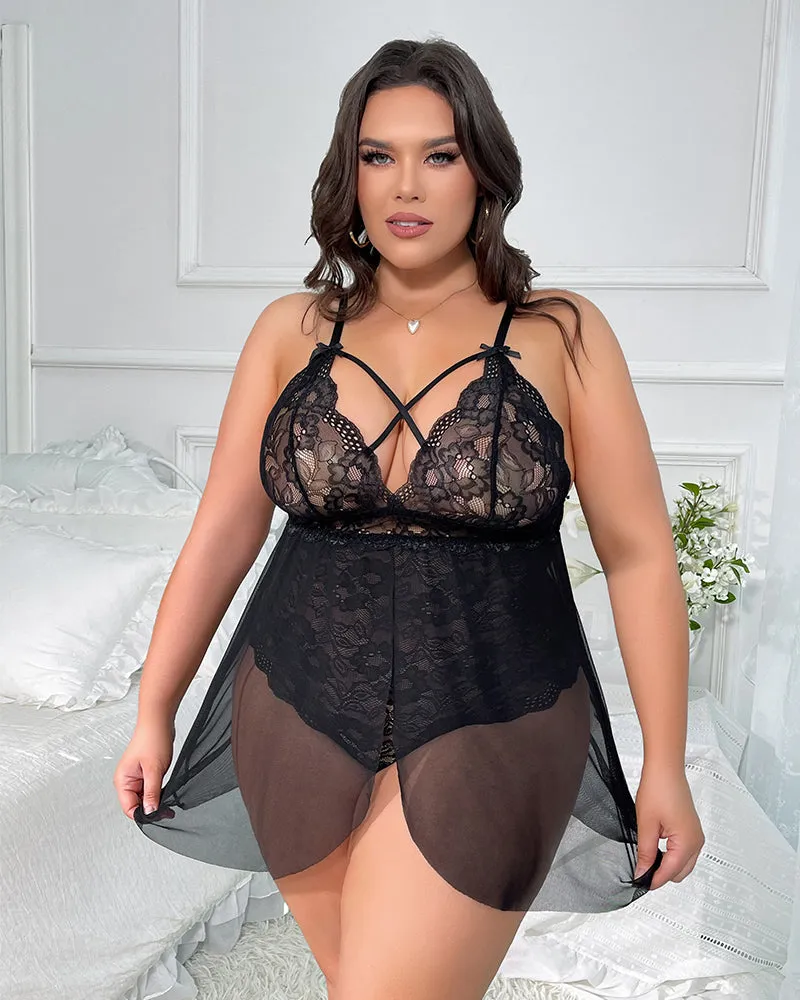 Plus Size Snap Crotch Lace Nighty