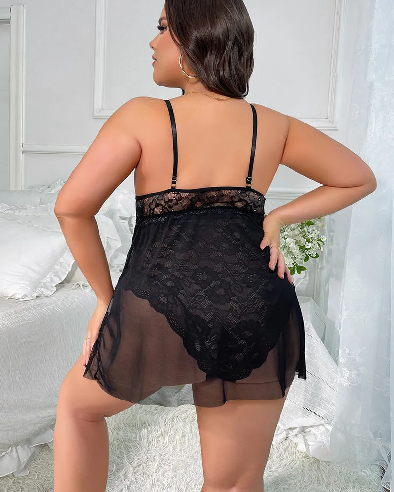 Plus Size Snap Crotch Lace Nighty