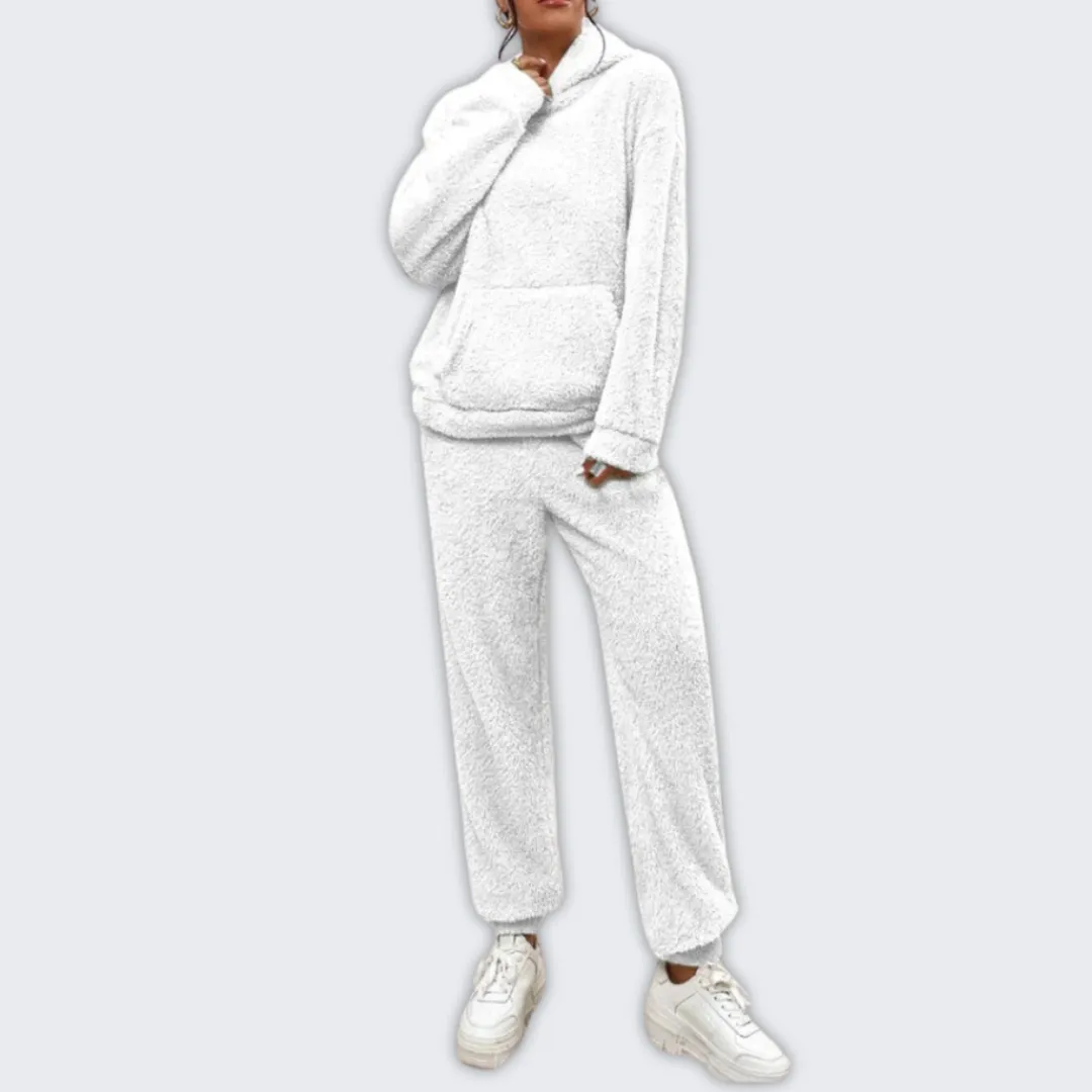 Plush Teddy Hoodie Loungewear Set for Cozy Home Relaxation