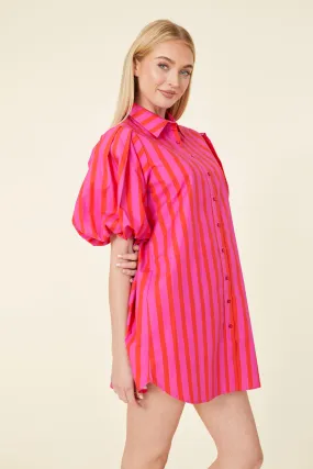 Puff Sleeve Stripe Tunic Dress