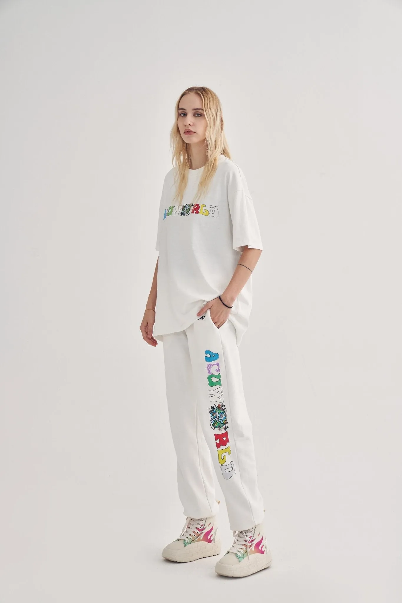 PUNWORLD FLEECE SWEATPANTS WHITE