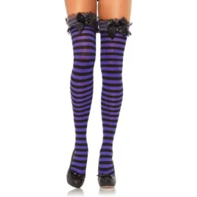 Purple Garter Top Thigh Highs with satin bow accent