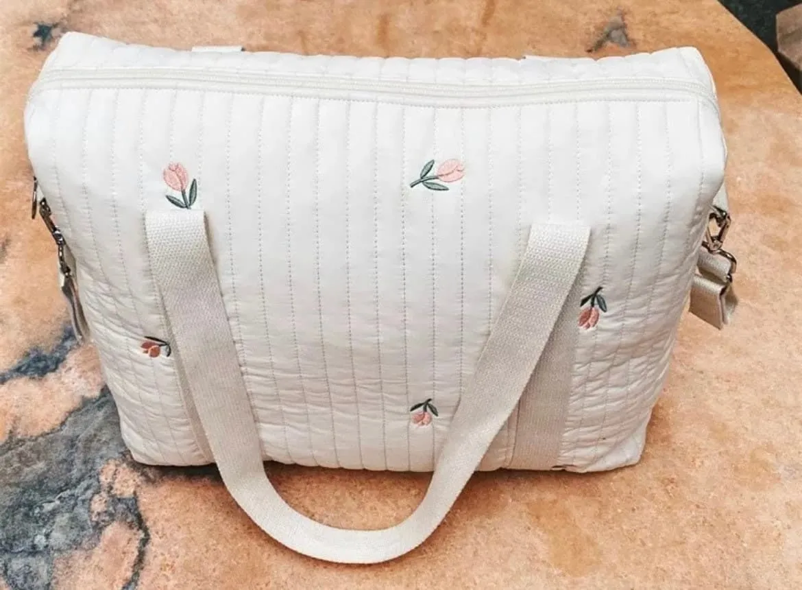 Quilted Baby Bag, Stylish Diaper bag, Baby Diaper Bag , Mummy Shoulder Bag,  Embroidered Quilted Nappy Bag, Pram Bag, Nappy Bag