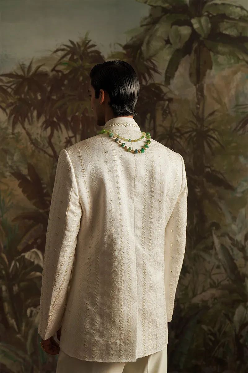 "Fazal" White Embroidered Bandhgala Jacket