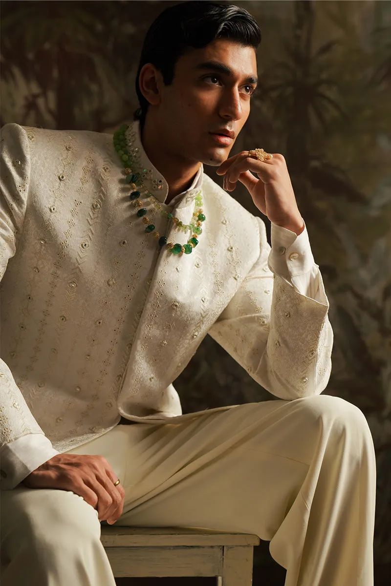 "Fazal" White Embroidered Bandhgala Jacket