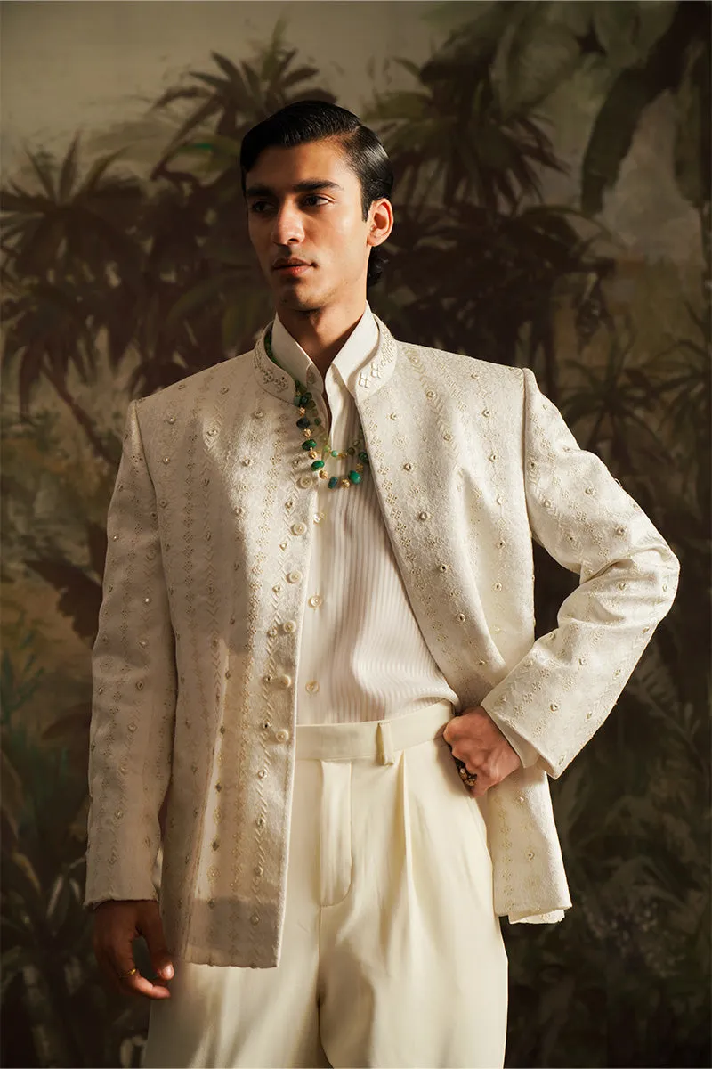 "Fazal" White Embroidered Bandhgala Jacket