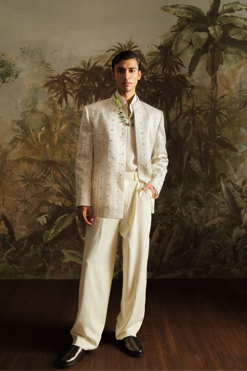 "Fazal" White Embroidered Bandhgala Jacket