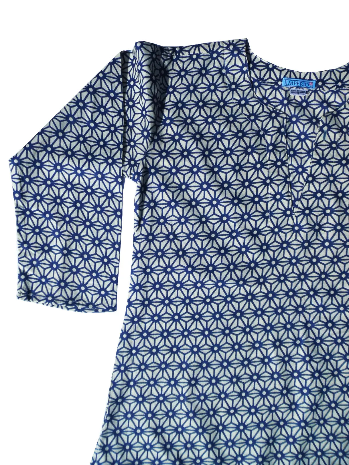 Raja Cotton Tunic Navy Cream Temari Block