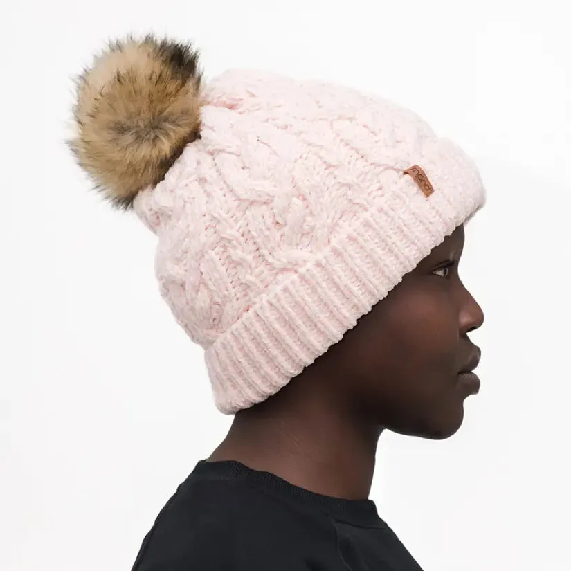 Recycled Beanie Hat - Chenille Knit First Blush