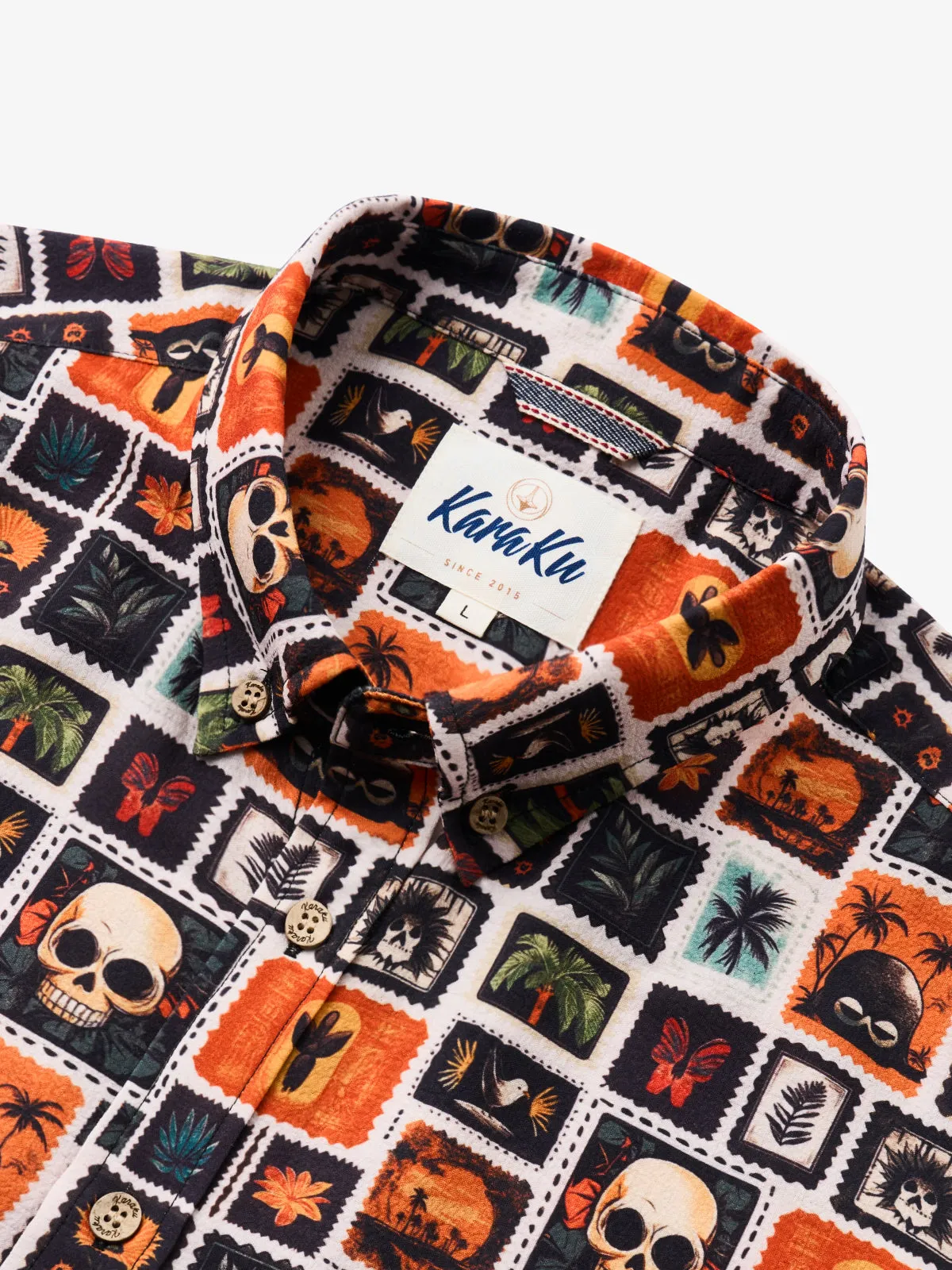 Retro Halloween Tropical Skull Seersucker Shirt