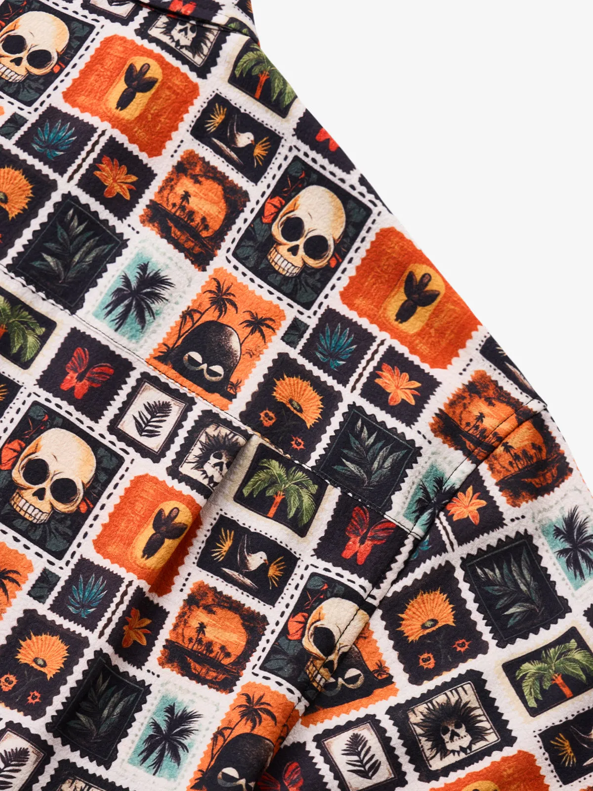 Retro Halloween Tropical Skull Seersucker Shirt