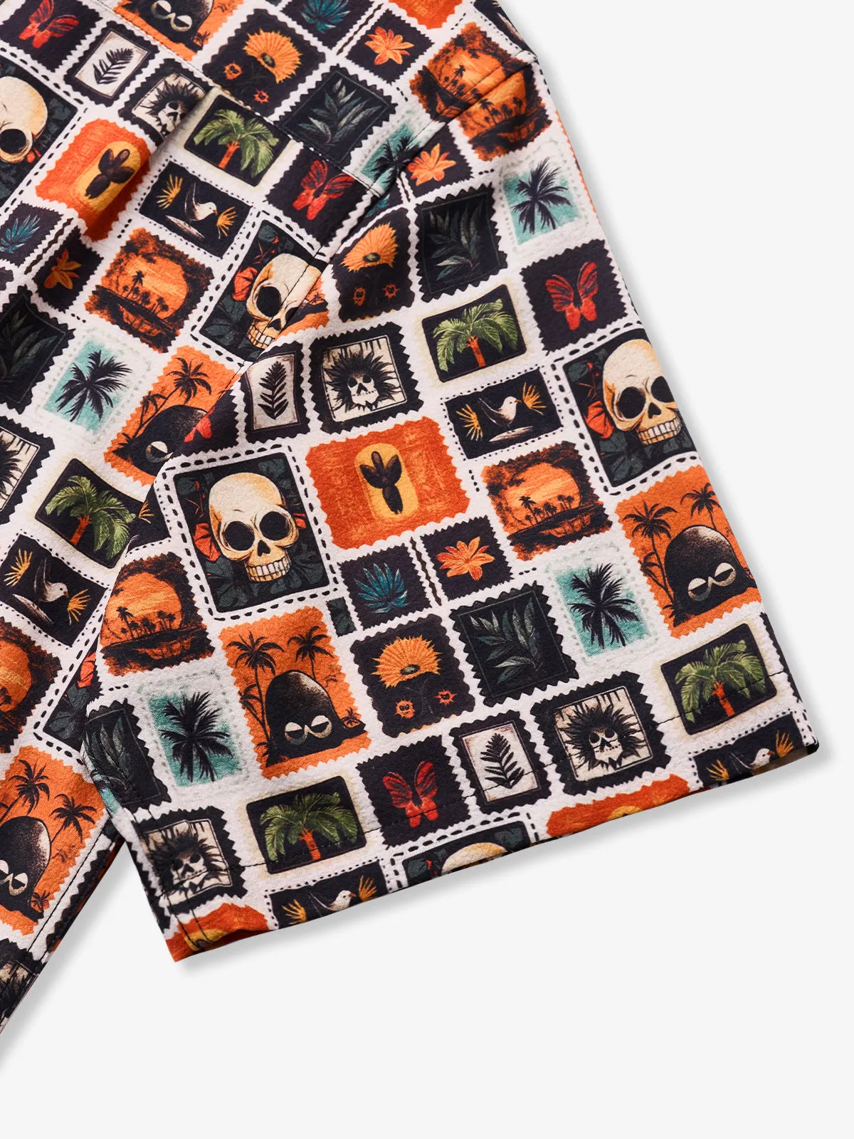 Retro Halloween Tropical Skull Seersucker Shirt