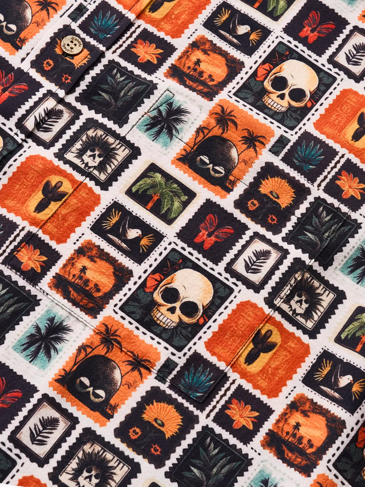 Retro Halloween Tropical Skull Seersucker Shirt