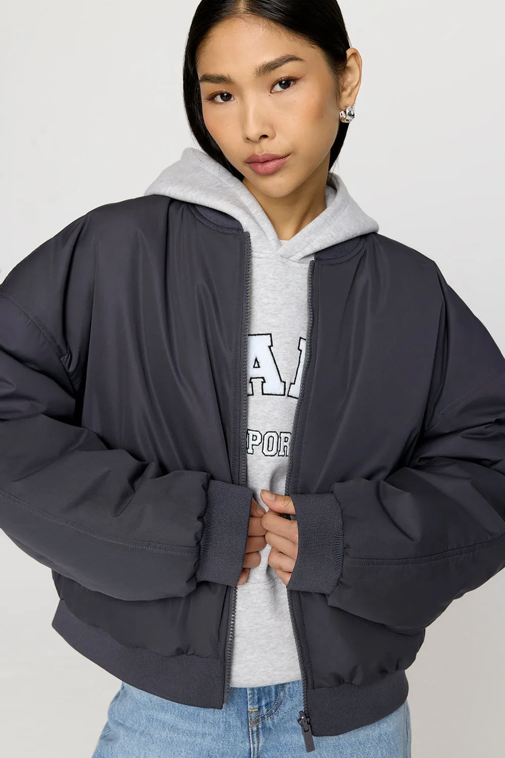 Reversible Girlfriend Bomber Jacket - Graphite And Cool Olive