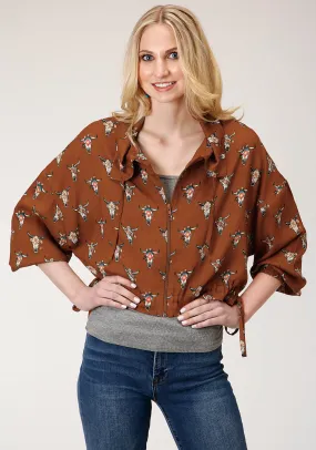 Roper Womens Cow Skulls Brown 100% Rayon Jacket