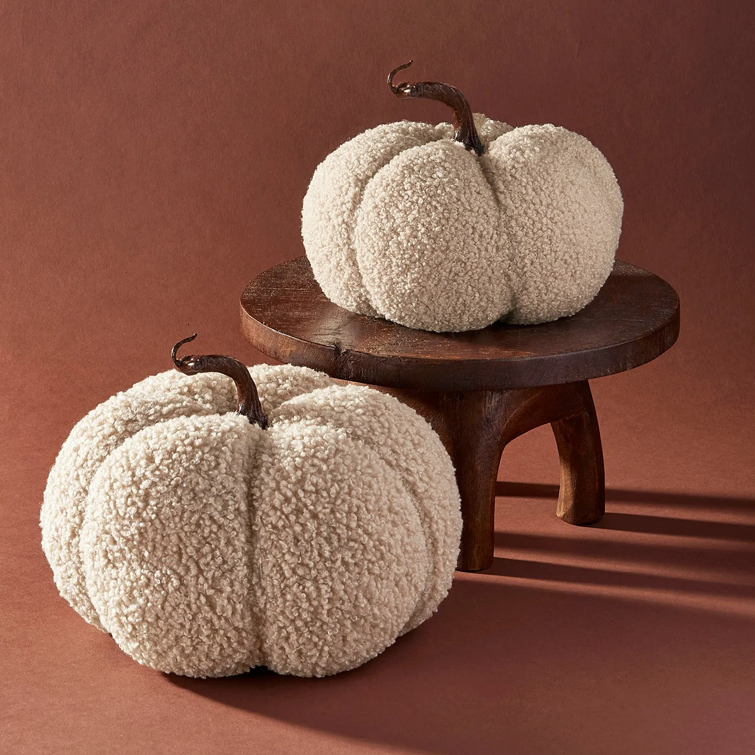 Rowan Plush Sherpa Pumpkins, Sand, Set of 2