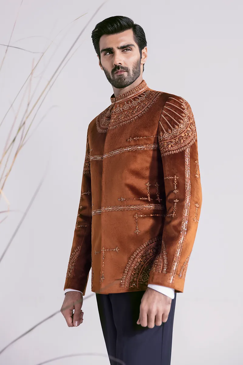 RUST EMBROIDERED PRINCE COAT