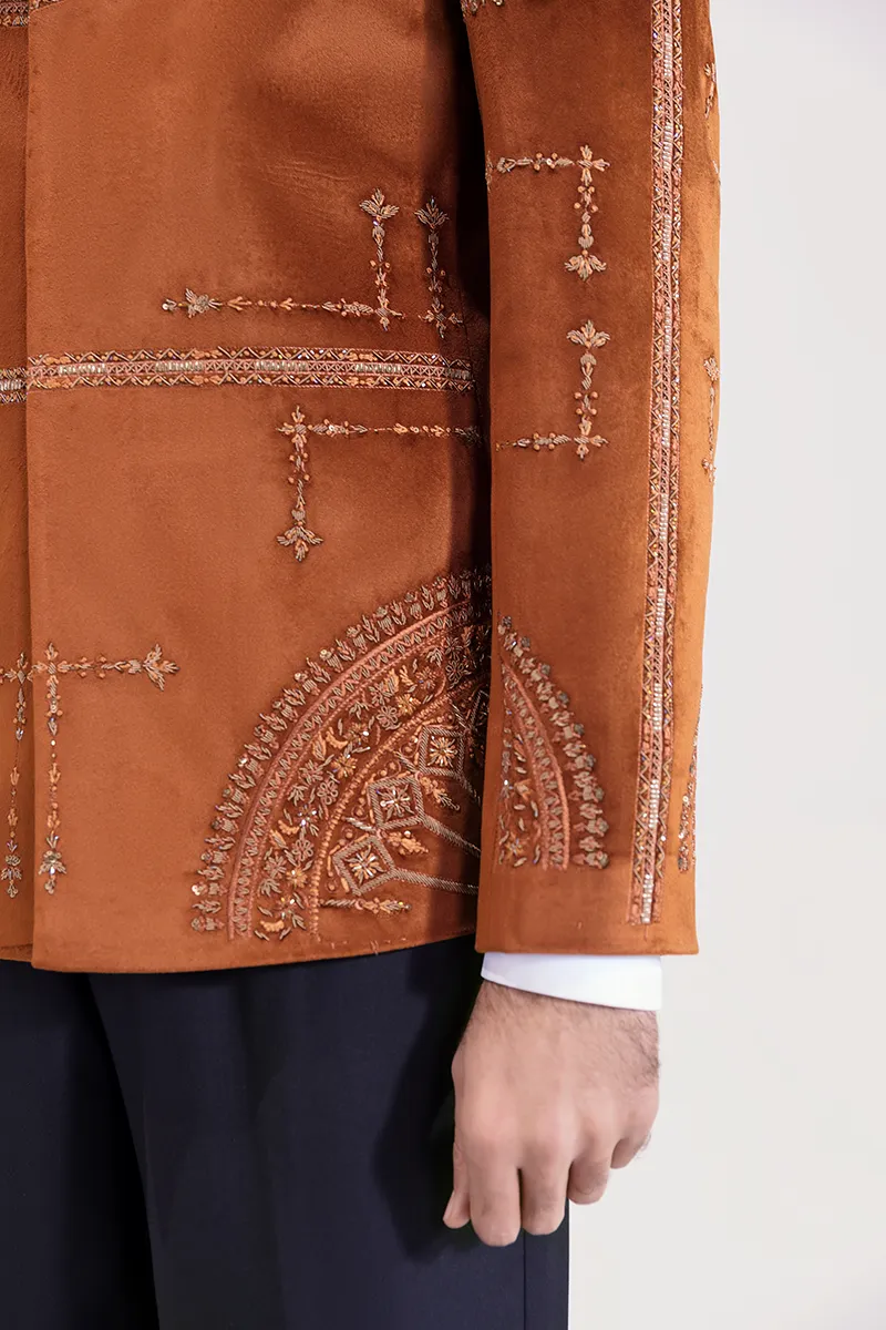 RUST EMBROIDERED PRINCE COAT