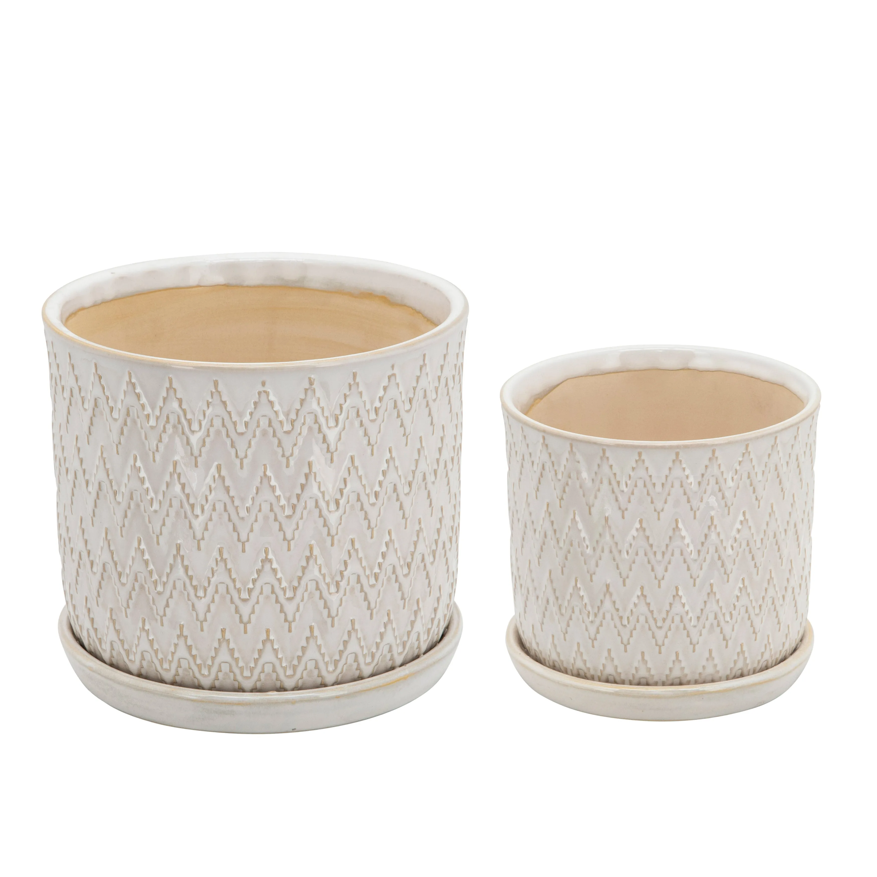 S/2 Chevron Planter 6/8"  W/ Saucer, Beige