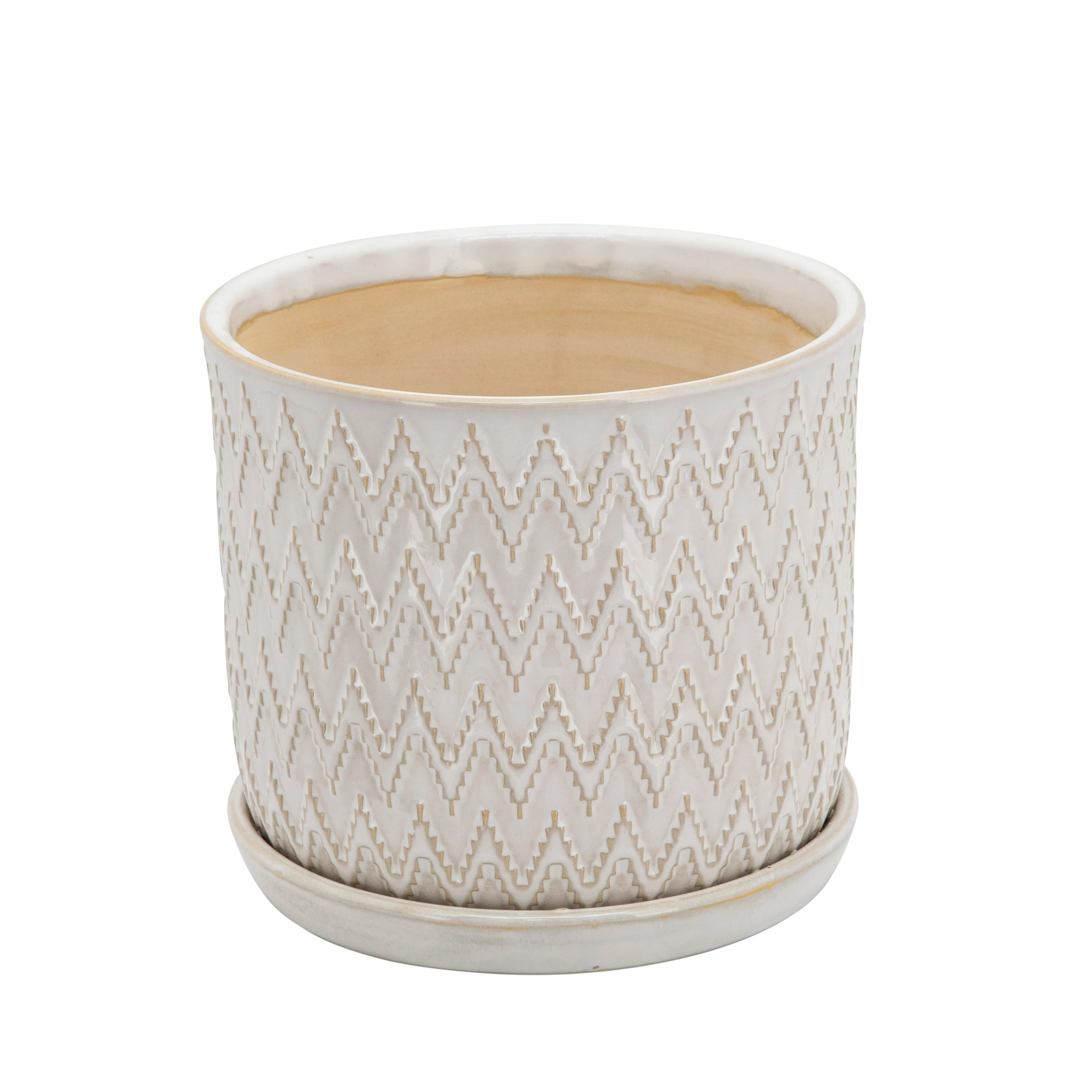 S/2 Chevron Planter 6/8"  W/ Saucer, Beige