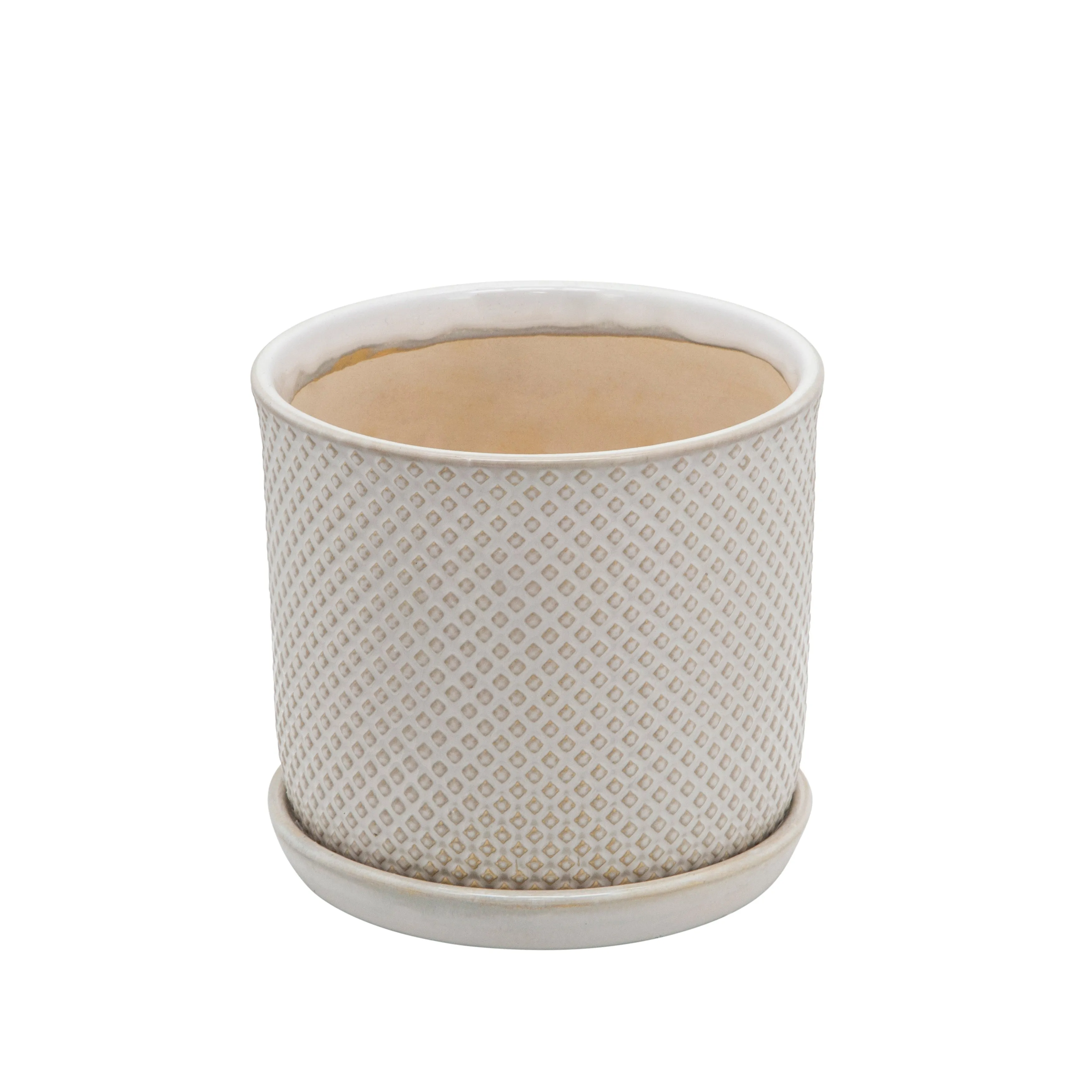 S/2  Square Dot Planter 6/8" W/ Saucer, Beige